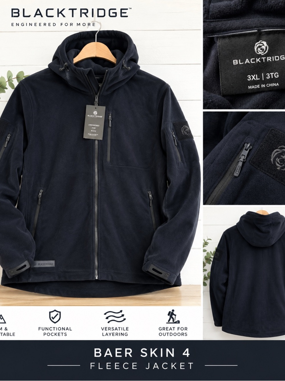 BlackTridge Baer Skin 4 Men's Fleece Jacket - Navy 3XL New
